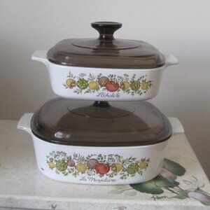 Two (2)   Spice Of Life Corning Ware Casseroles 1 Qt and 2 Qt with Pyrex Lids